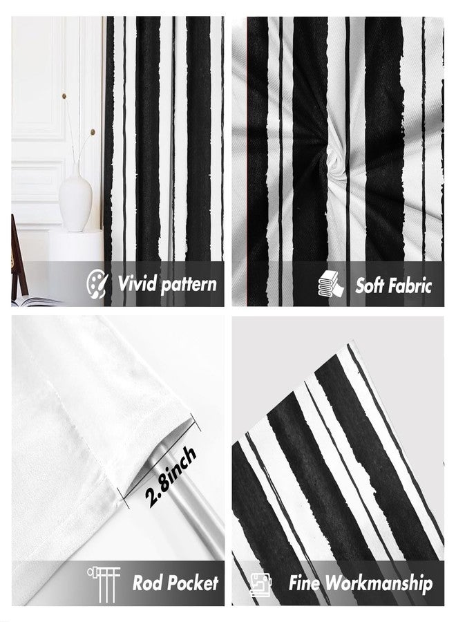 Kikiry Black White Kitchen Curtains Mini 27.5''W x 39''L Striped Boho Modern Dark Gothic Western Cool Pinstripe Lines Pattern Simple Short Small Cafe Room Window Drapes Treatment Tiers Fabric 1 Pair - Image 2